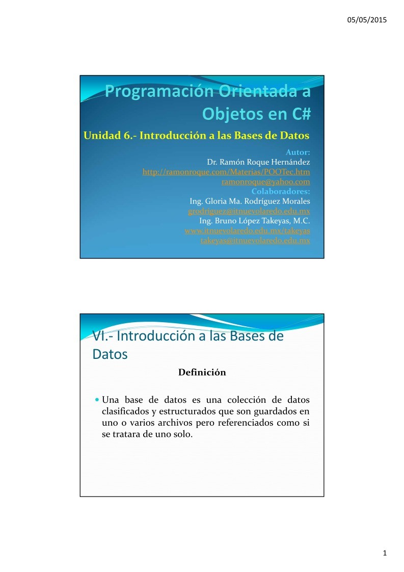 Imágen de pdf 06a.- Introducción a las Bases de Datos - Programación Orientada a Objetos en C#